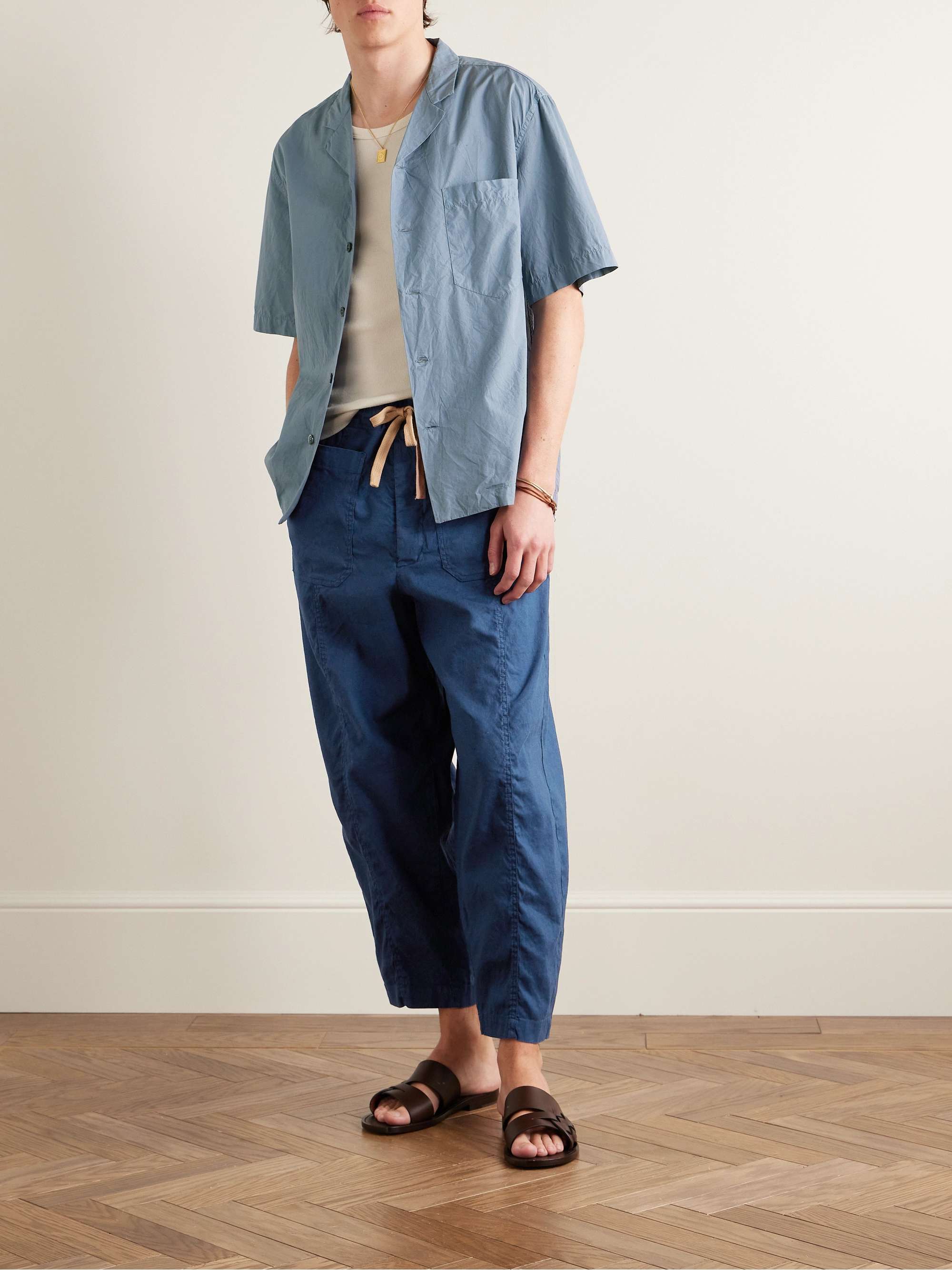 Cester Wide-Leg Garment-Dyed Linen-Blend Drawstring Trousers