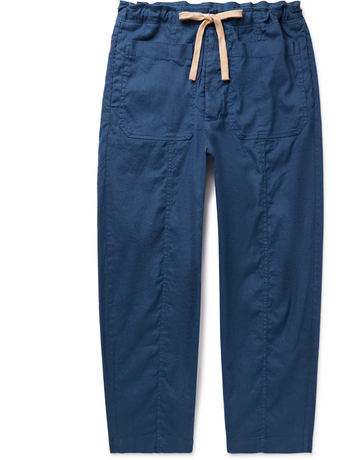 Barena Venezia Cester Wide-leg Garment-dyed Linen-blend Drawstring Trousers In Blue