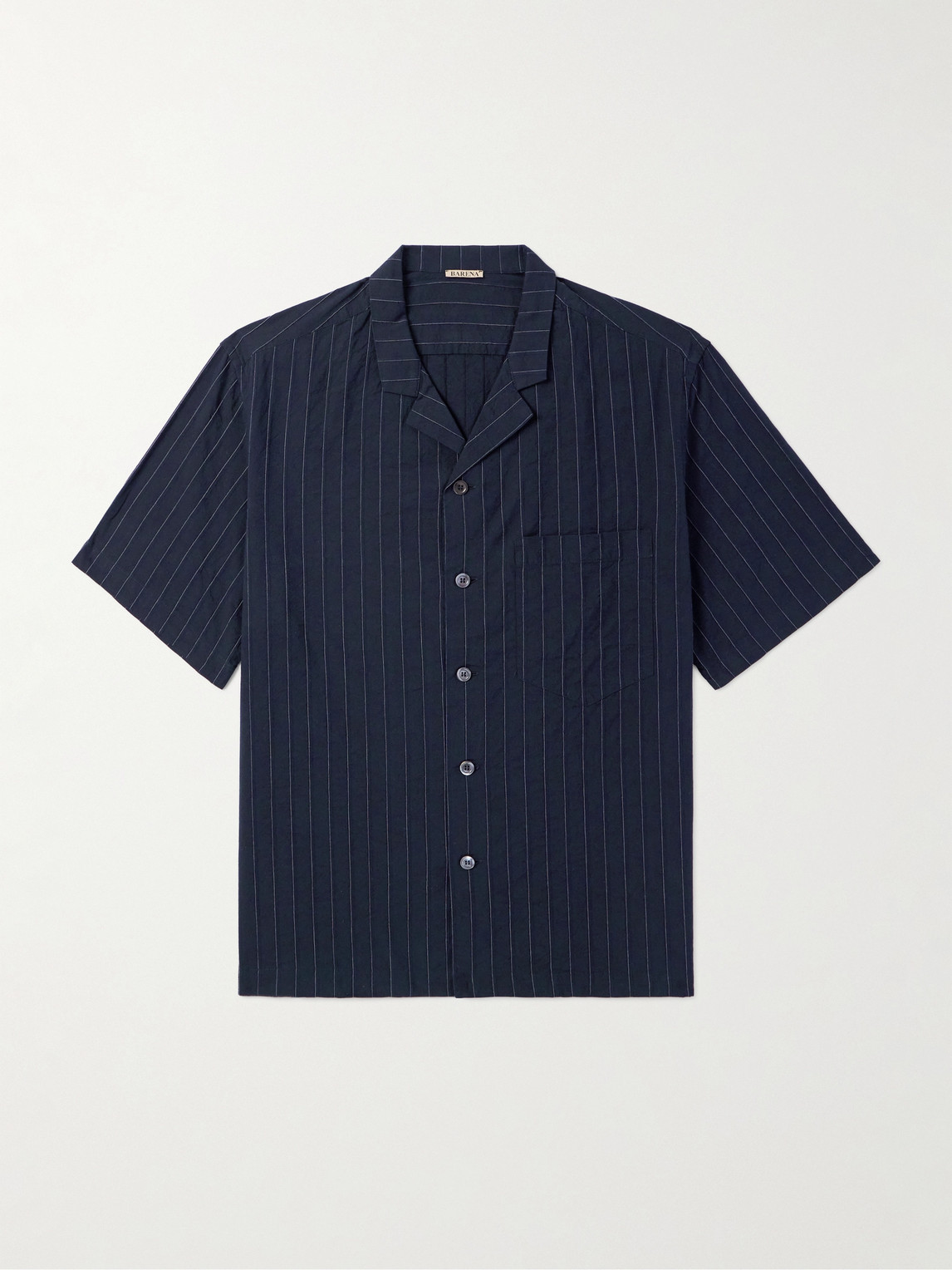 Barena – Bagolo Camp-Collar Pinstriped Crinkled Cotton-Poplin Shirt