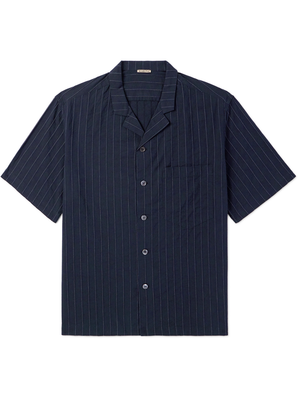 Barena Venezia Bagolo Camp-collar Pinstriped Crinkled Cotton-poplin Shirt In Blue