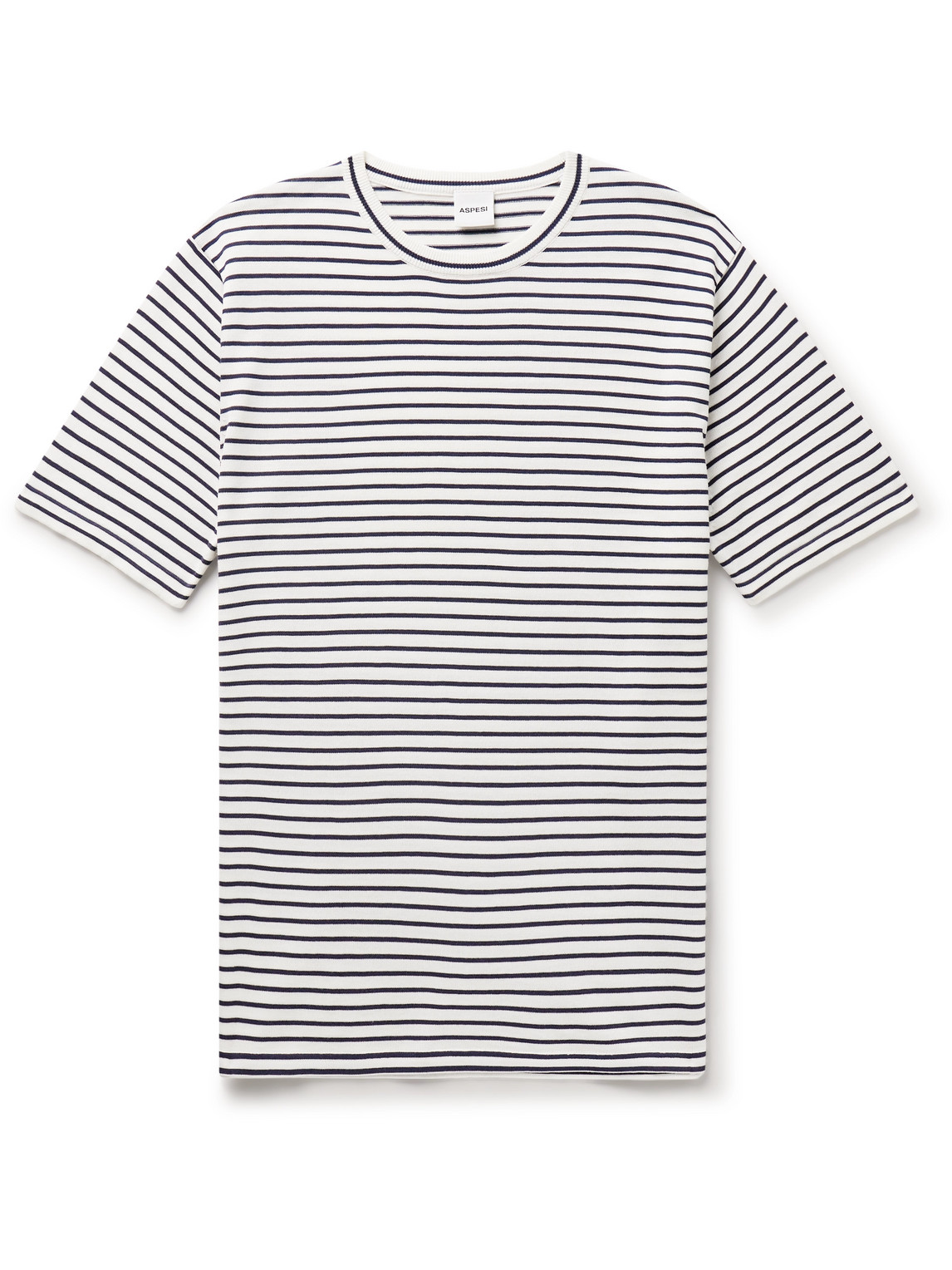 Aspesi Striped Cotton, Silk And Linen-blend T-shirt In Blue