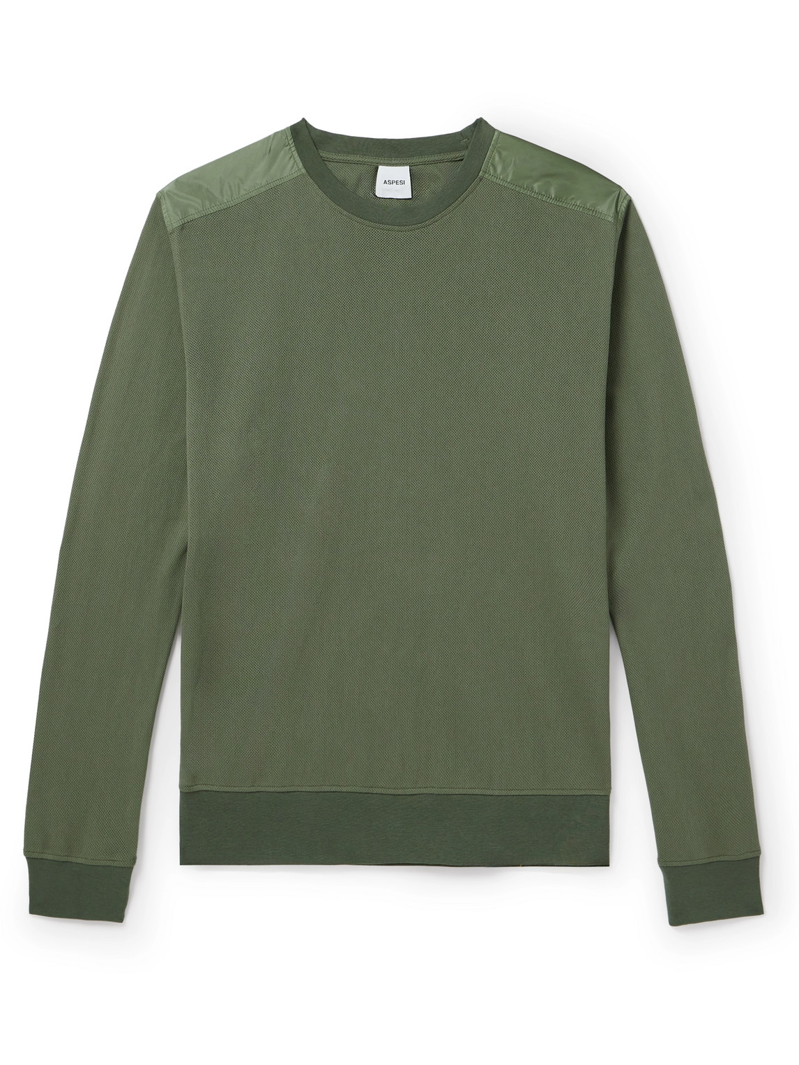 Aspesi Shell-trimmed Honeycomb-knit Cotton Sweater In Green