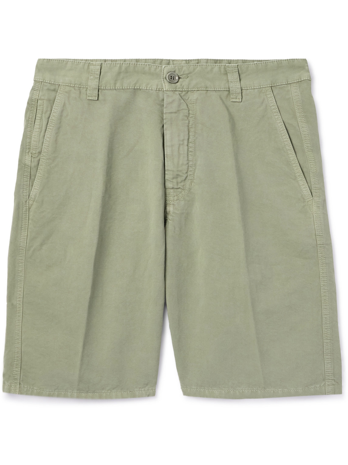 Aspesi Straight-leg Cotton And Linen-blend Bermuda Shorts In Green