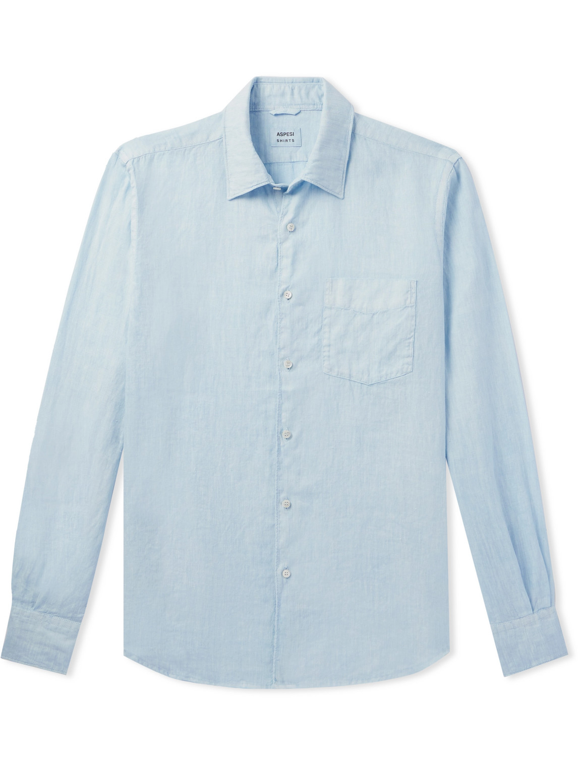 Shop Aspesi Sedici Slim-fit Cutaway-collar Linen Shirt In Blue