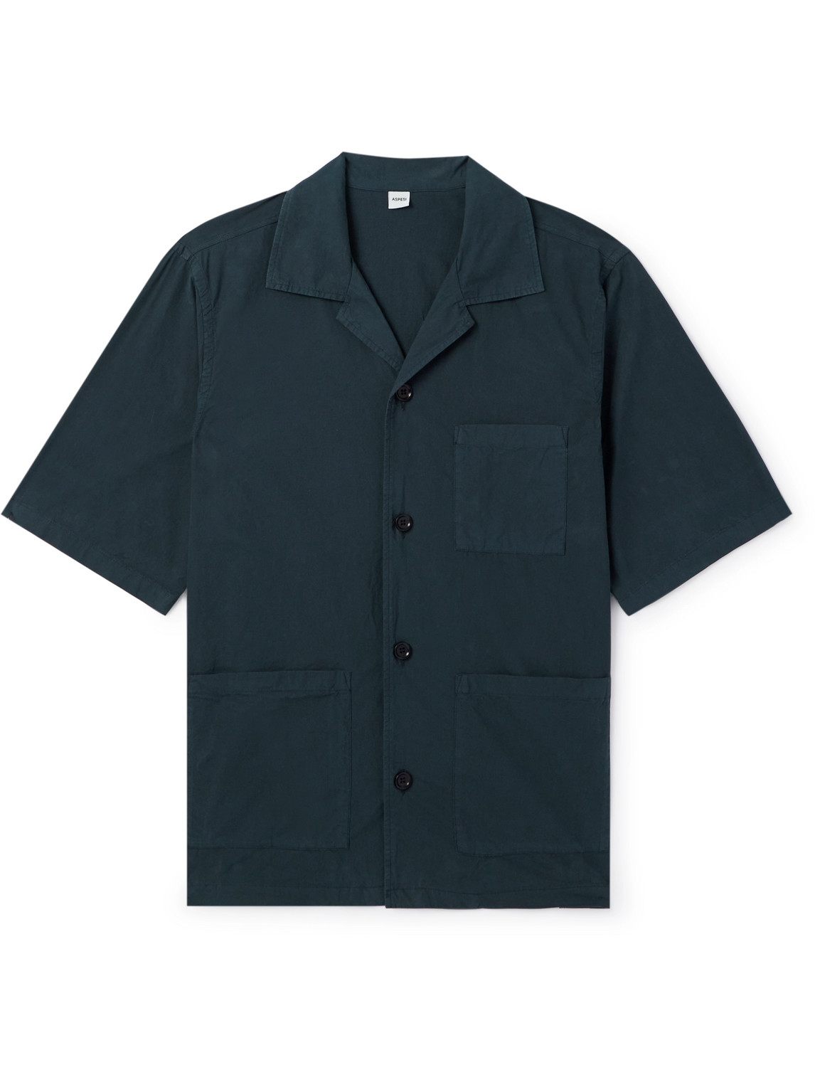 Aspesi Camp-collar Cotton-poplin Shirt In Blue