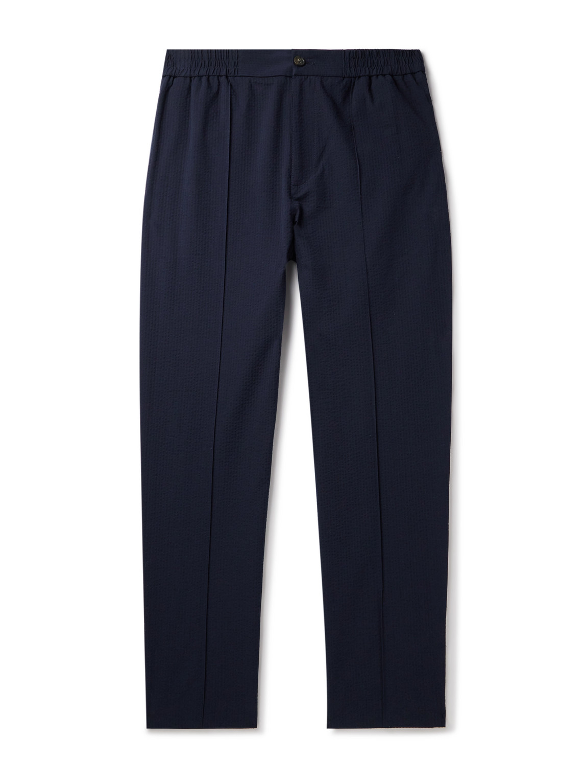 Apc Joaquin Straight-leg Cotton-seersucker Trousers In Blue