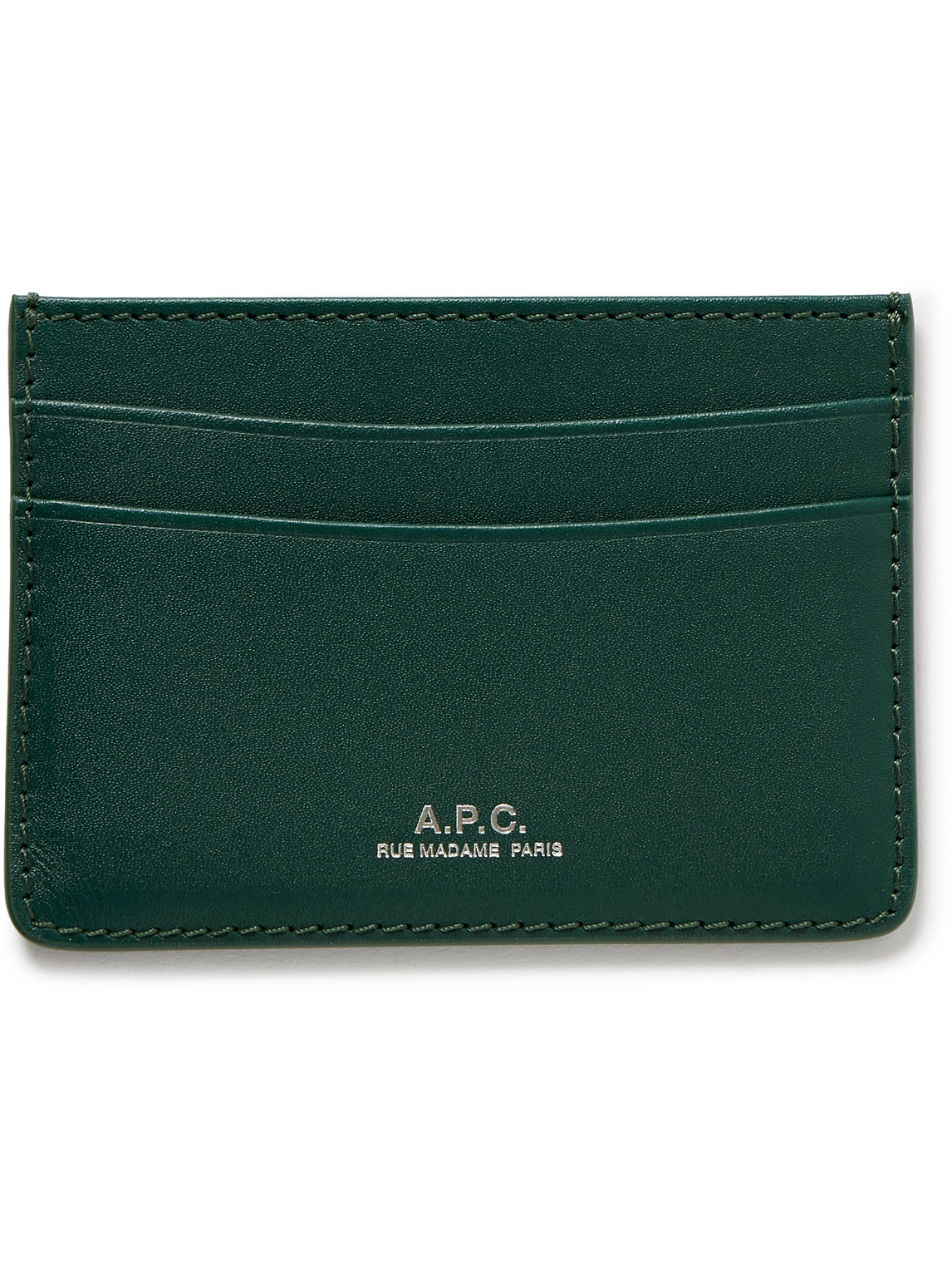 A.p.c. Andre Logo-print Leather Cardholder In Green