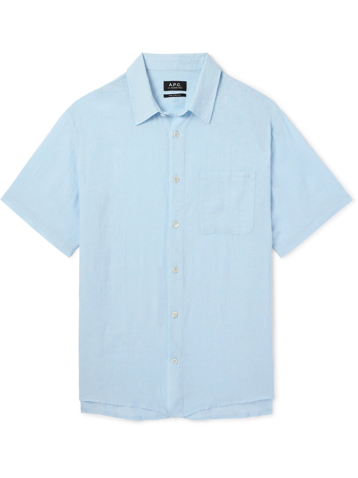 Apc Bellini Logo-embroidered Linen Shirt In Blue