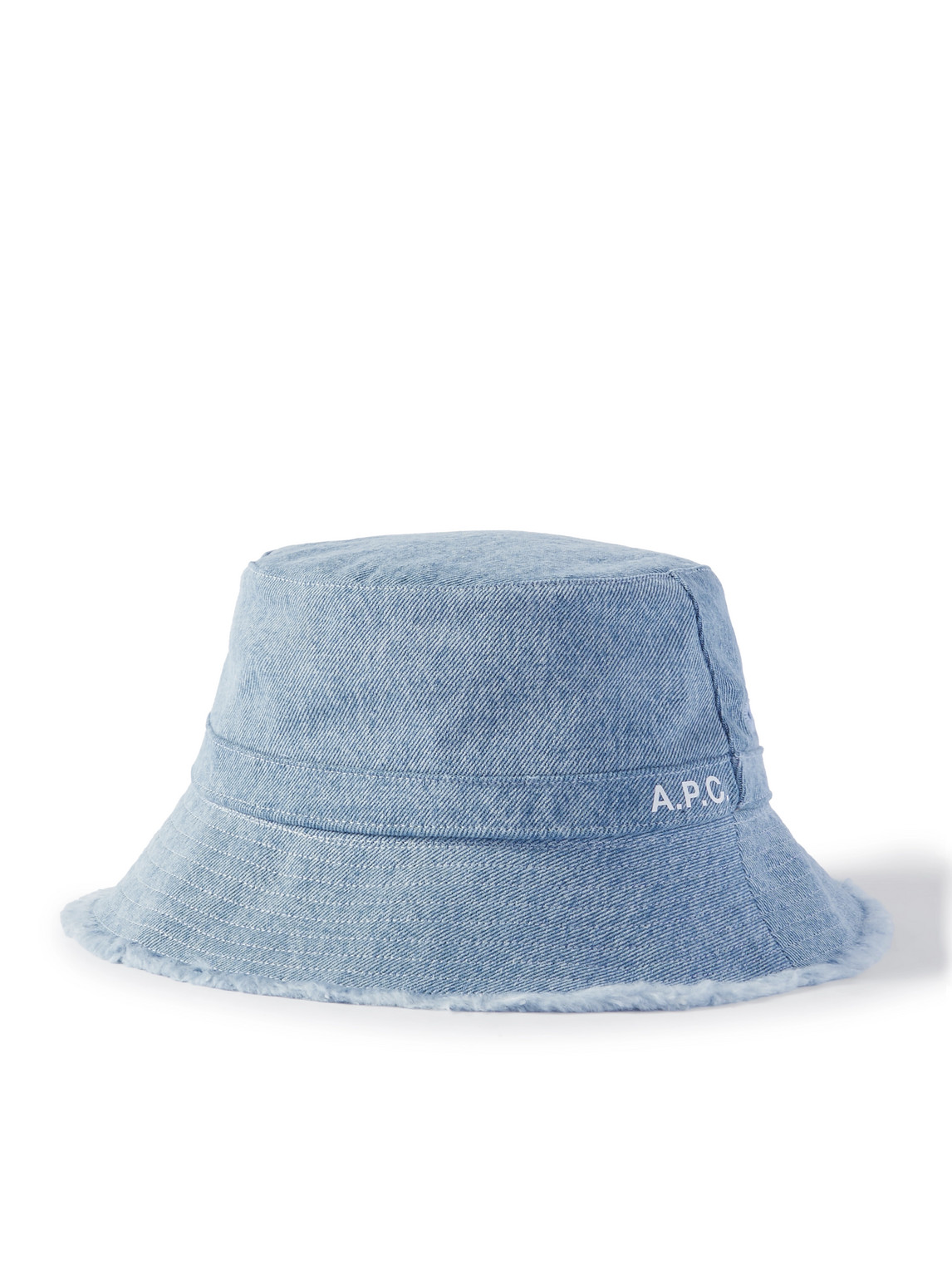 Apc Logo-print Frayed Denim Bucket Hat In Blue