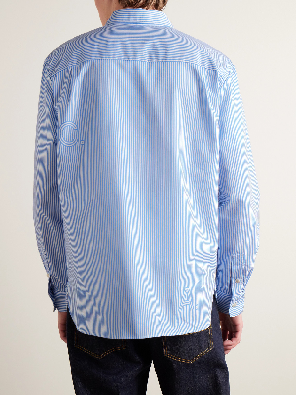 Shop Apc Logo-print Striped Cotton Shirt In Blue