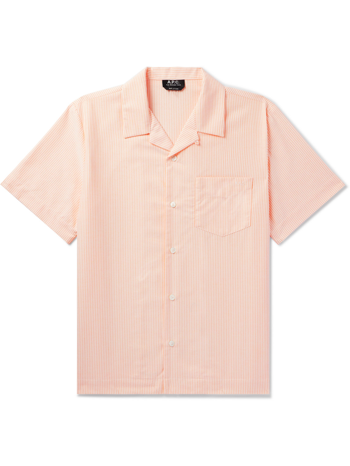 Shop Apc Lloyd Convertible-collar Striped Organic Cotton Shirt In Orange