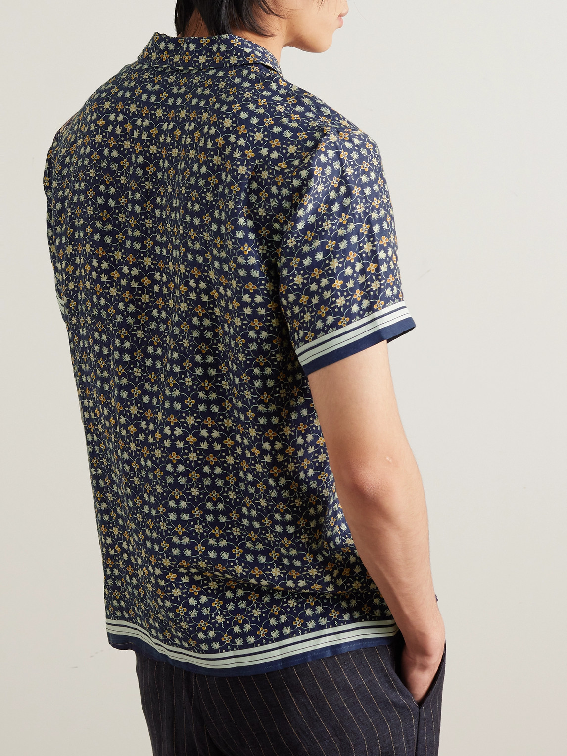Shop Orlebar Brown Hibbert Camp-collar Floral-print Linen-blend Shirt In Blue