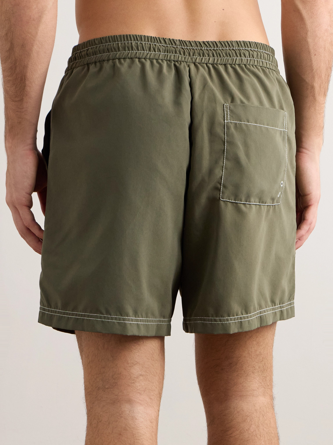 Shop Apc Straight-leg Long-length Logo-embroidered Swim Shorts In Green