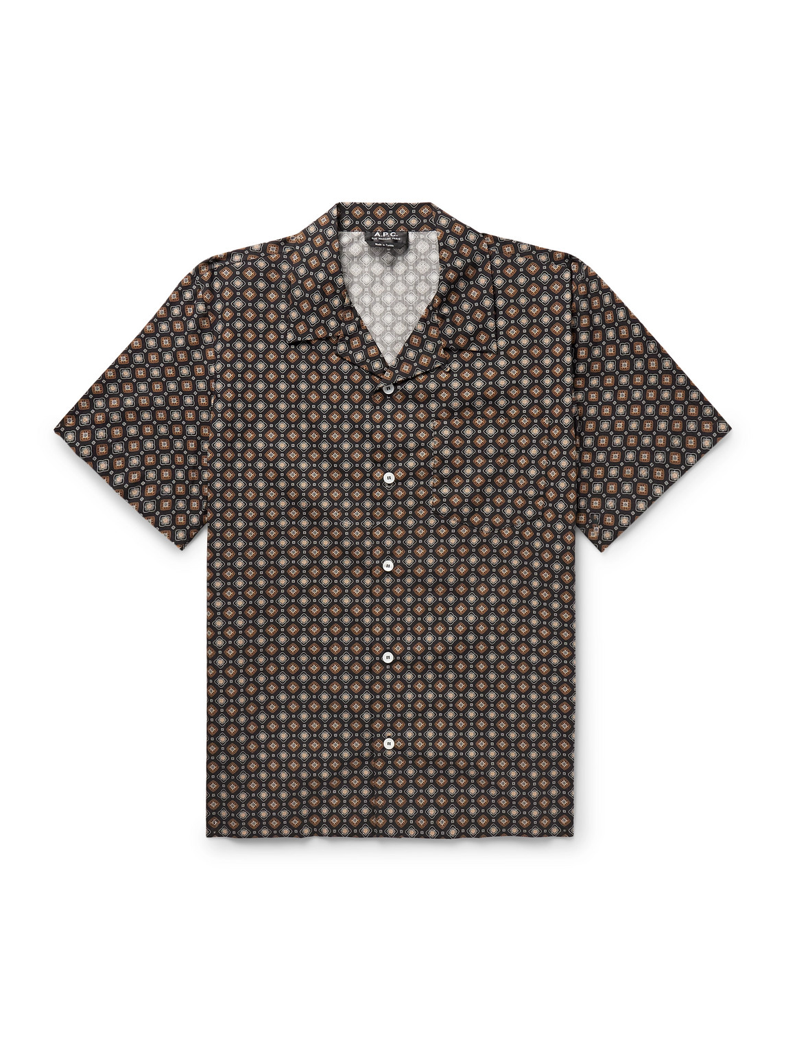 Apc Lloyd Convertible-collar Printed Cotton Shirt In Brown