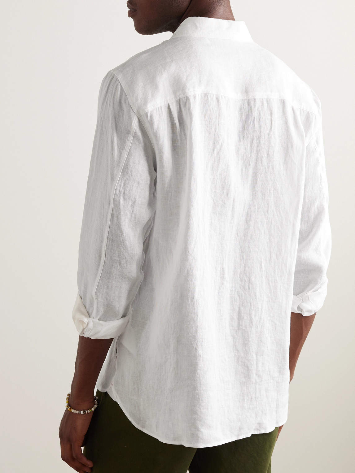 Orlebar Brown Justin Linen Regular Fit Button Down Shirt In White