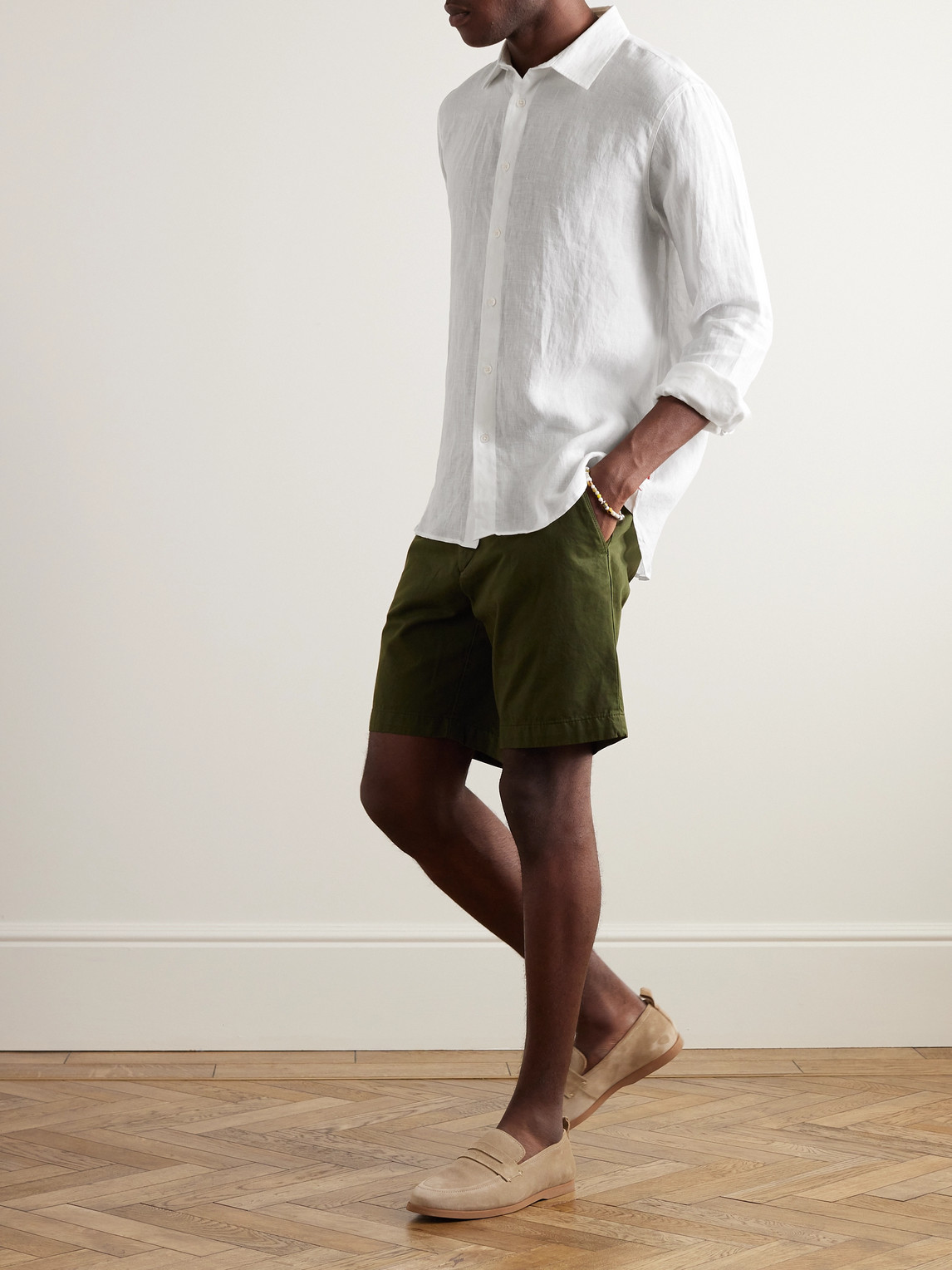 Orlebar Brown Justin Linen Regular Fit Button Down Shirt In White