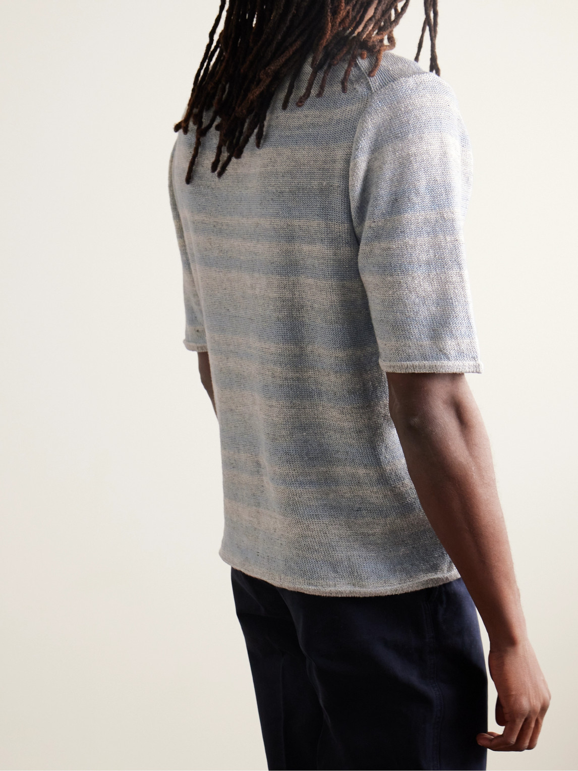 Shop Inis Meain Striped Linen T-shirt In Blue