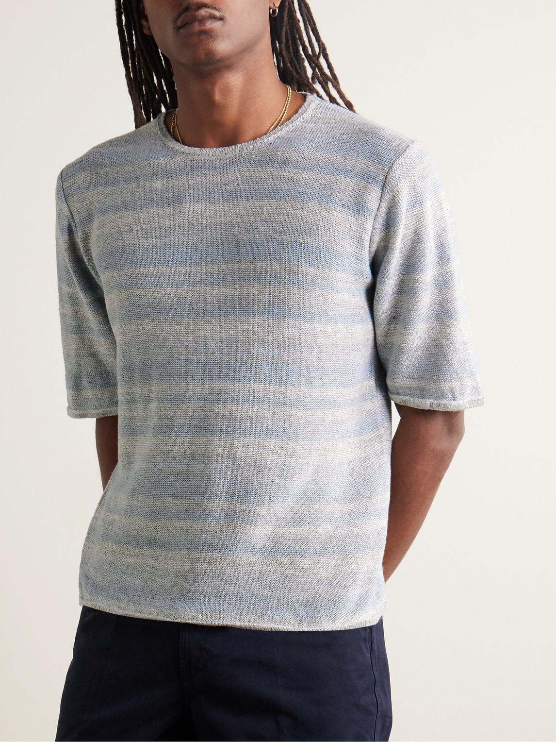 Shop Inis Meain Striped Linen T-shirt In Blue
