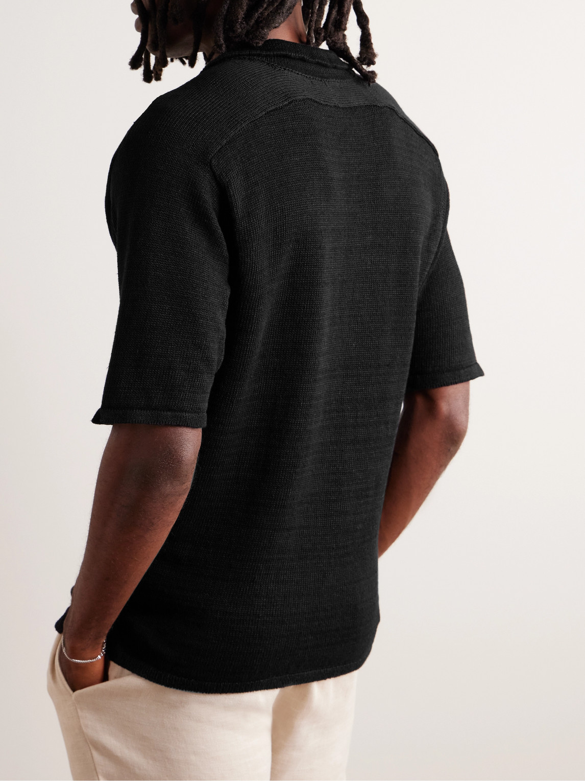 Shop Inis Meain Linen Polo Shirt In Black
