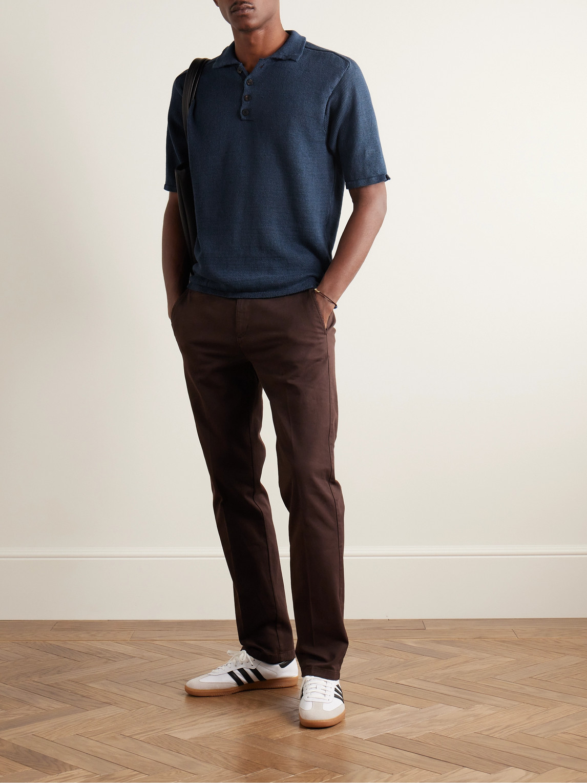 Shop Inis Meain Linen Polo Shirt In Blue