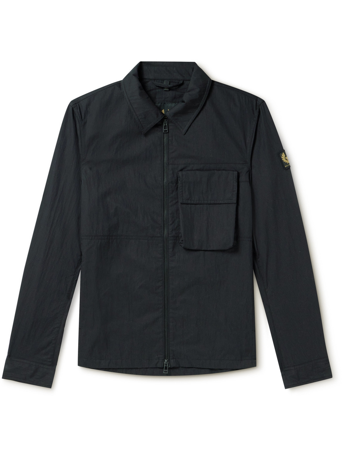 Shop Belstaff Runner Logo-appliquéd Cotton-blend Gabardine Overshirt In Black