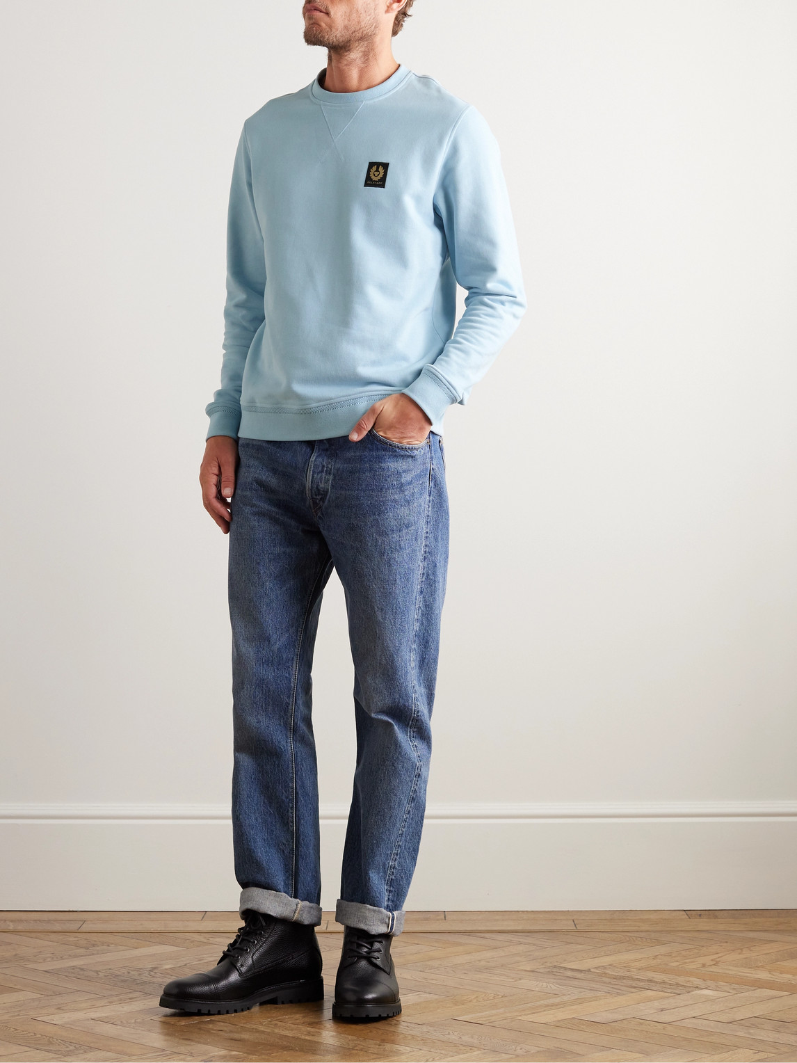 Shop Belstaff Logo-appliquéd Garment-dyed Cotton-jersey Sweatshirt In Blue