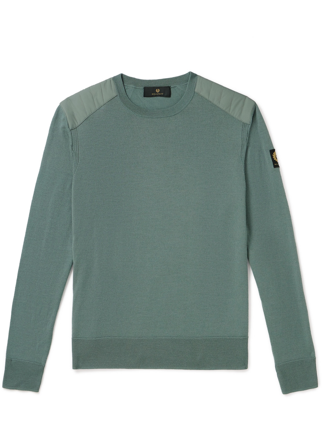 Shop Belstaff Kerrigan Ribbed Panelled Merino Wool Sweater In Green