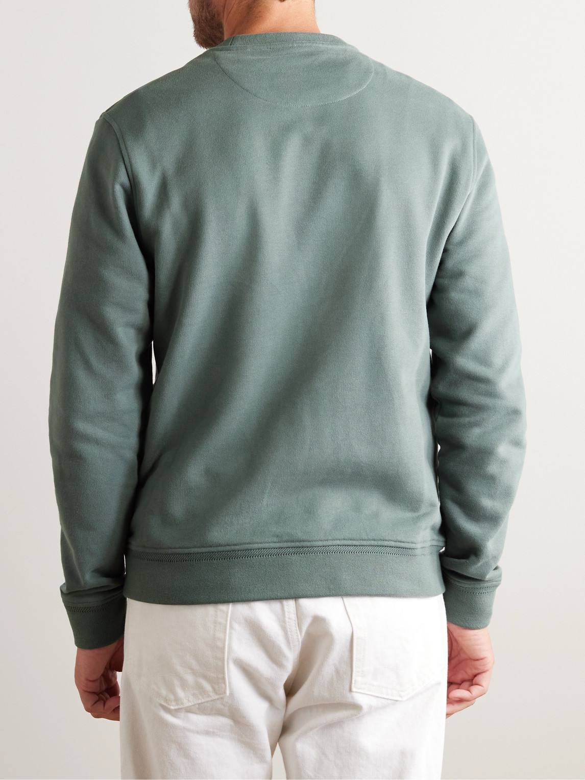 Shop Belstaff Logo-appliquéd Garment-dyed Cotton-jersey Sweatshirt In Green