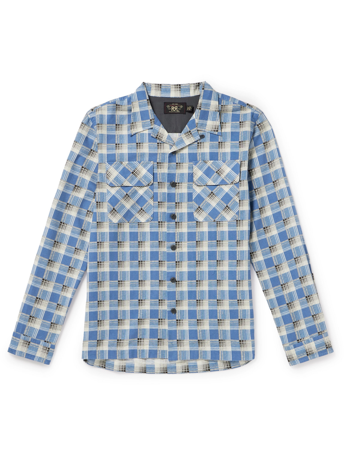 Rrl Convertible-collar Checked Cotton-flannel Shirt In Blue