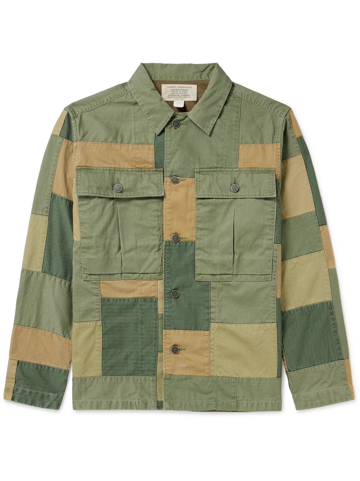 Rrl Infantry Patchwork Cotton Shirt In Green
