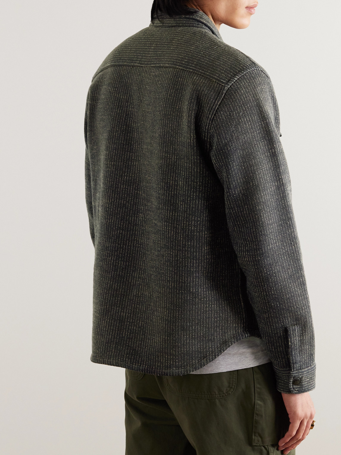 Shop Rrl Ernest Striped Brushed Cotton-blend Shirt In Gray