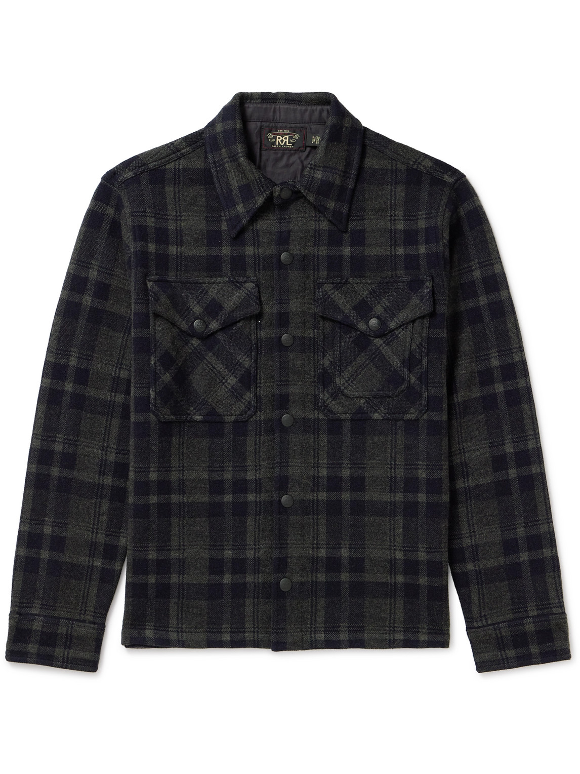 Rrl Checked Wool-jacquard Overshirt In Blue
