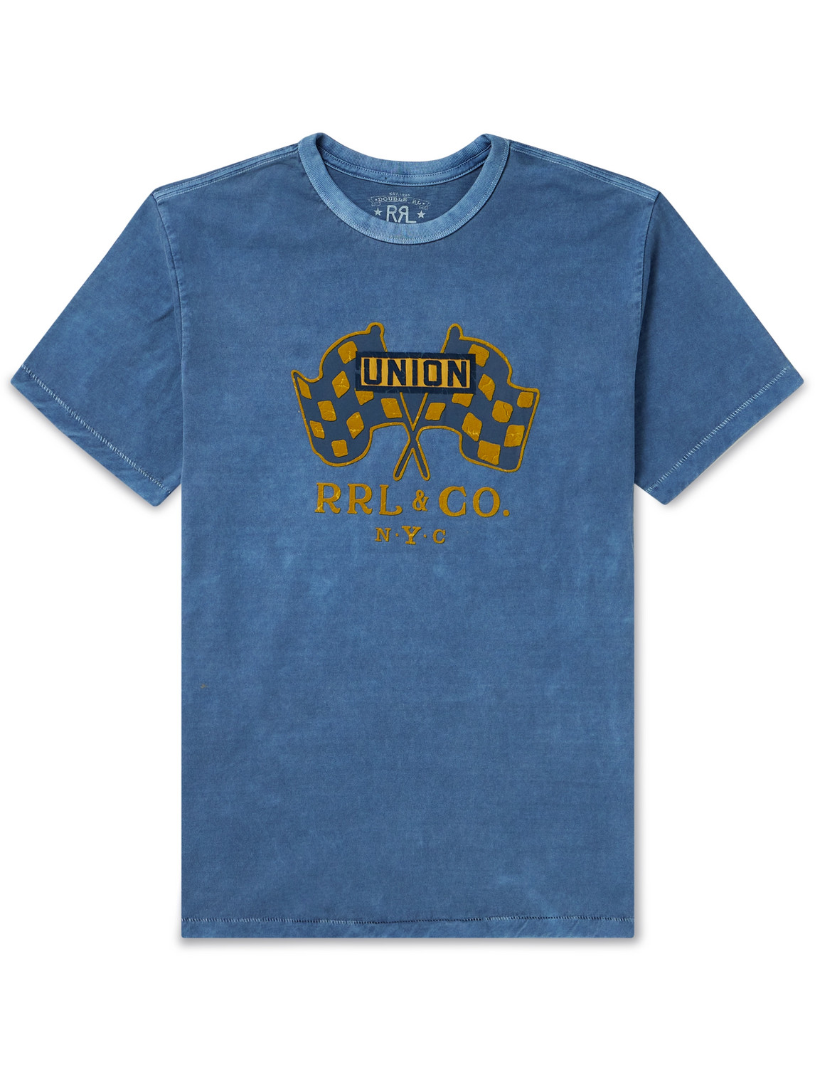 Rrl Logo-flocked Cotton-jersey T-shirt In Blue