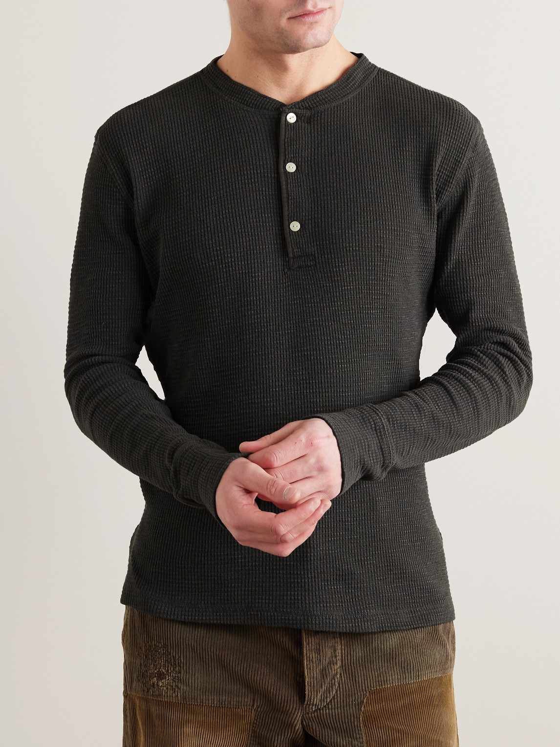 Slim-Fit Textured-Cotton Henley T-Shirt