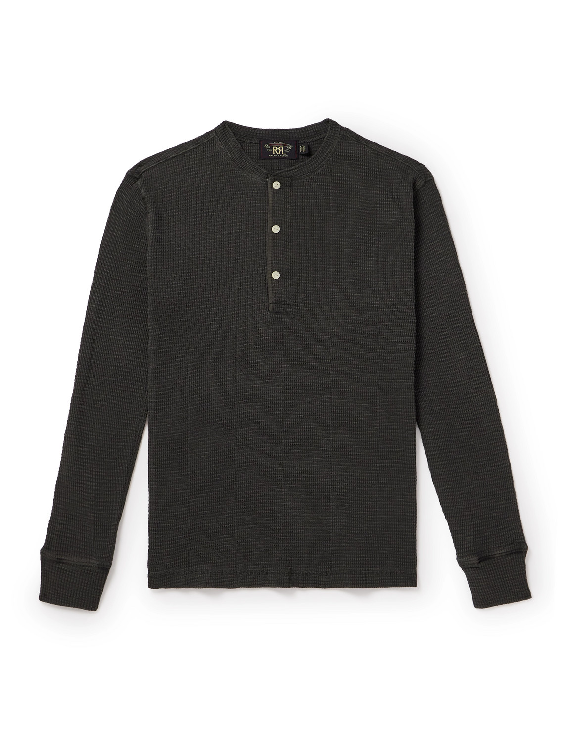 Rrl Slim-fit Textured-cotton Henley T-shirt In Black