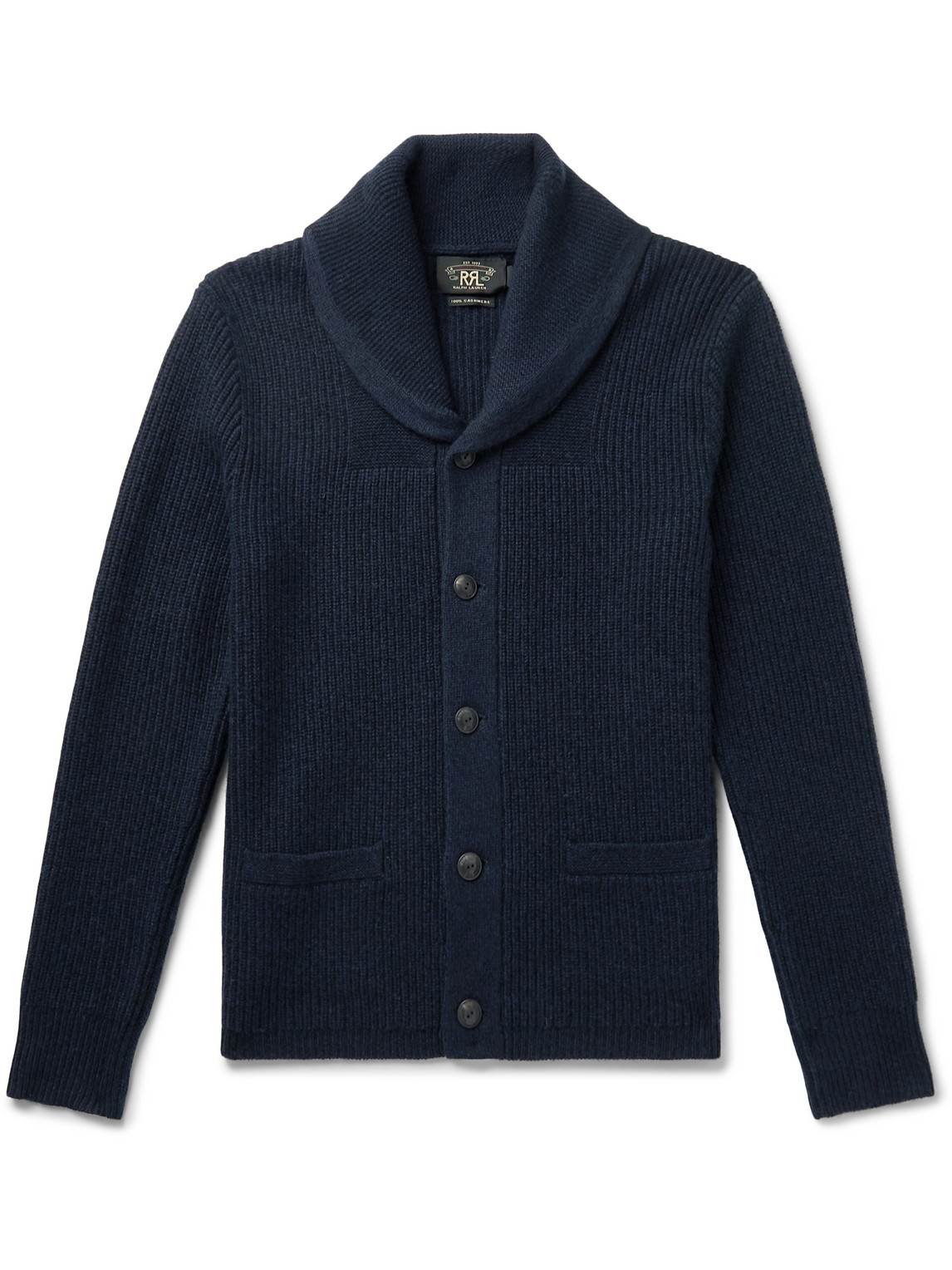 Rrl Shawl-collar Ribbed Cashmere Cardigan In Blue