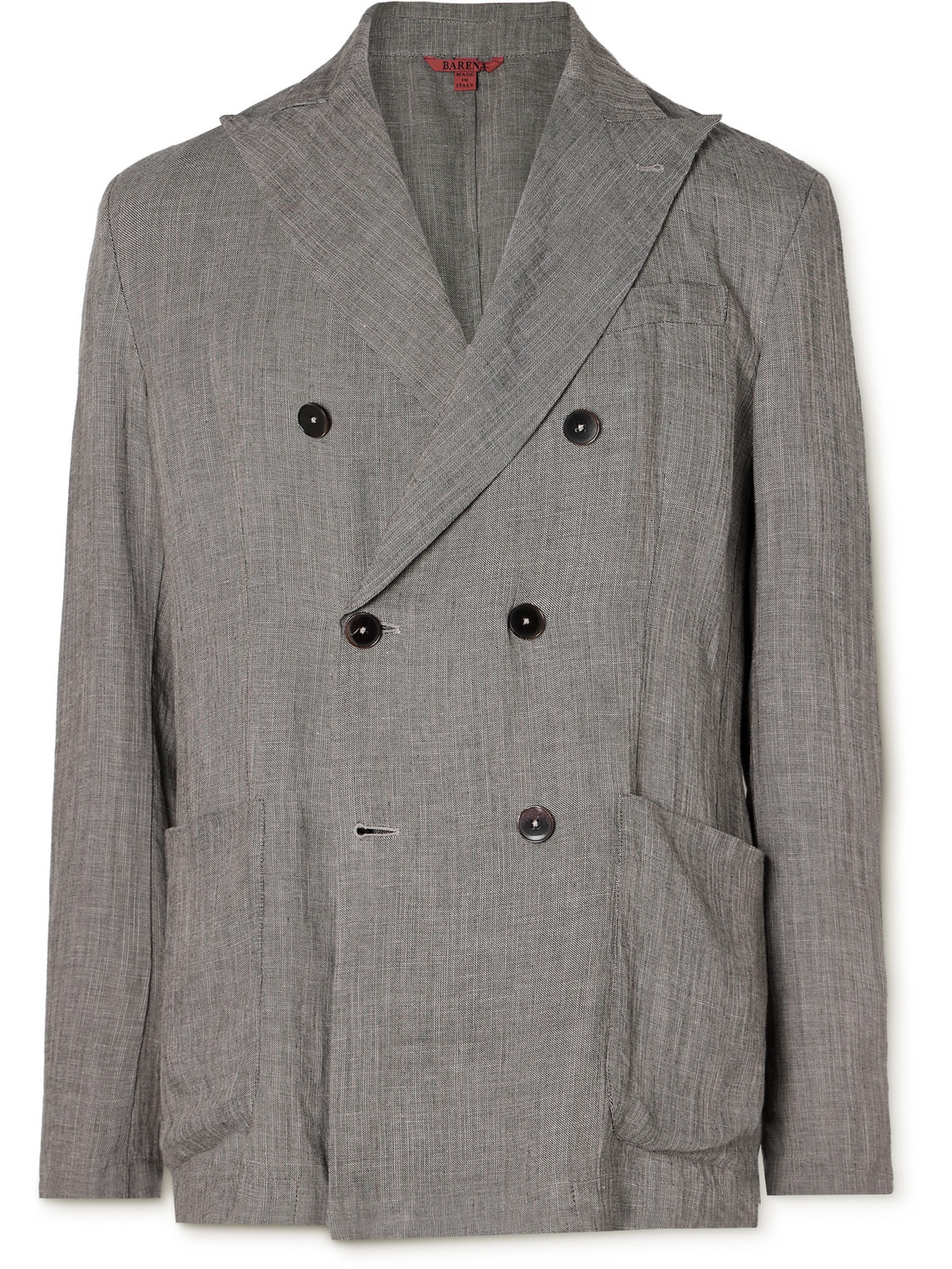 Double-Breasted Unstructured Woven Suit Jacket