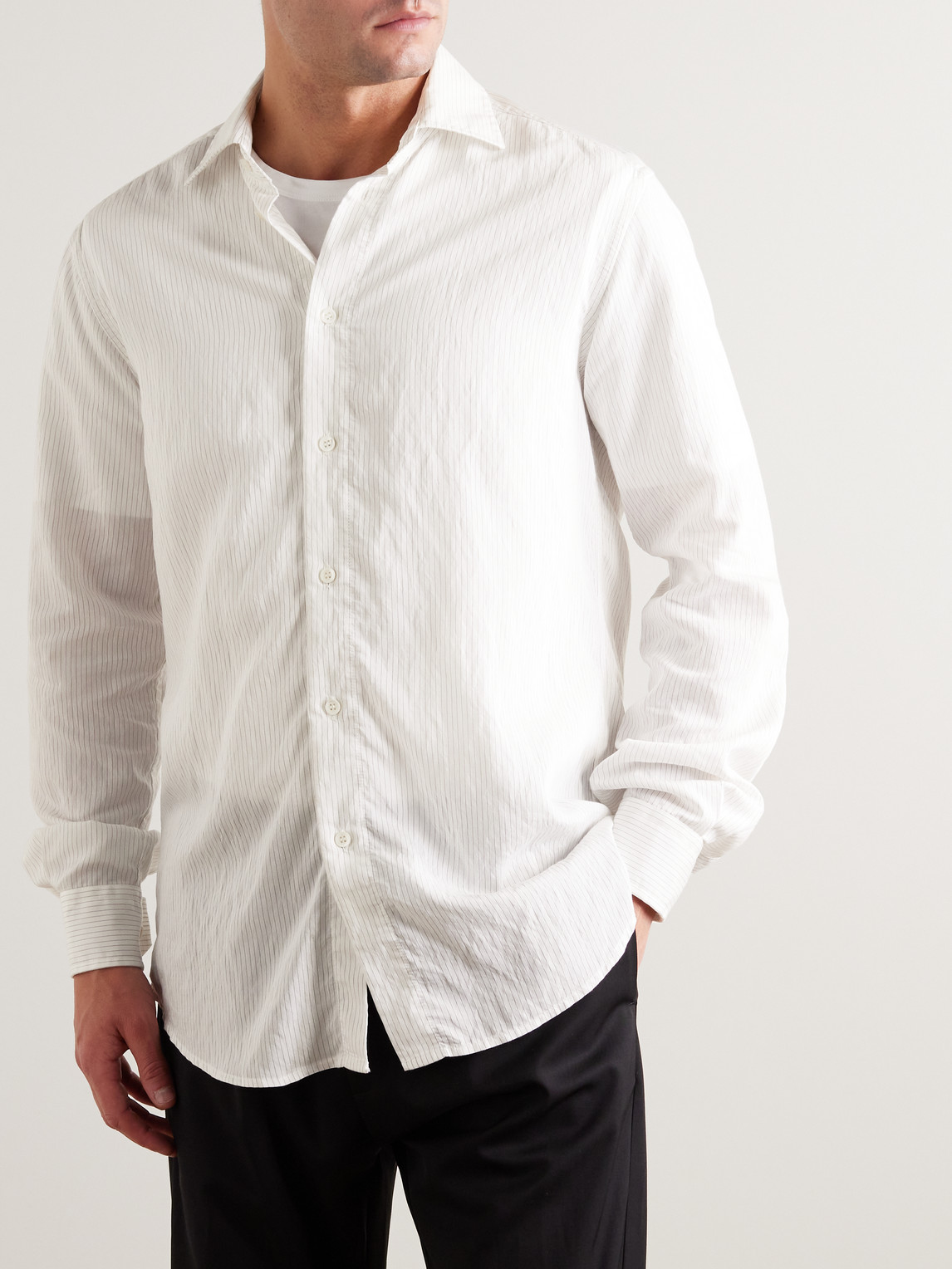 Shop Barena Venezia Surian Striped Modal-blend Shirt In White