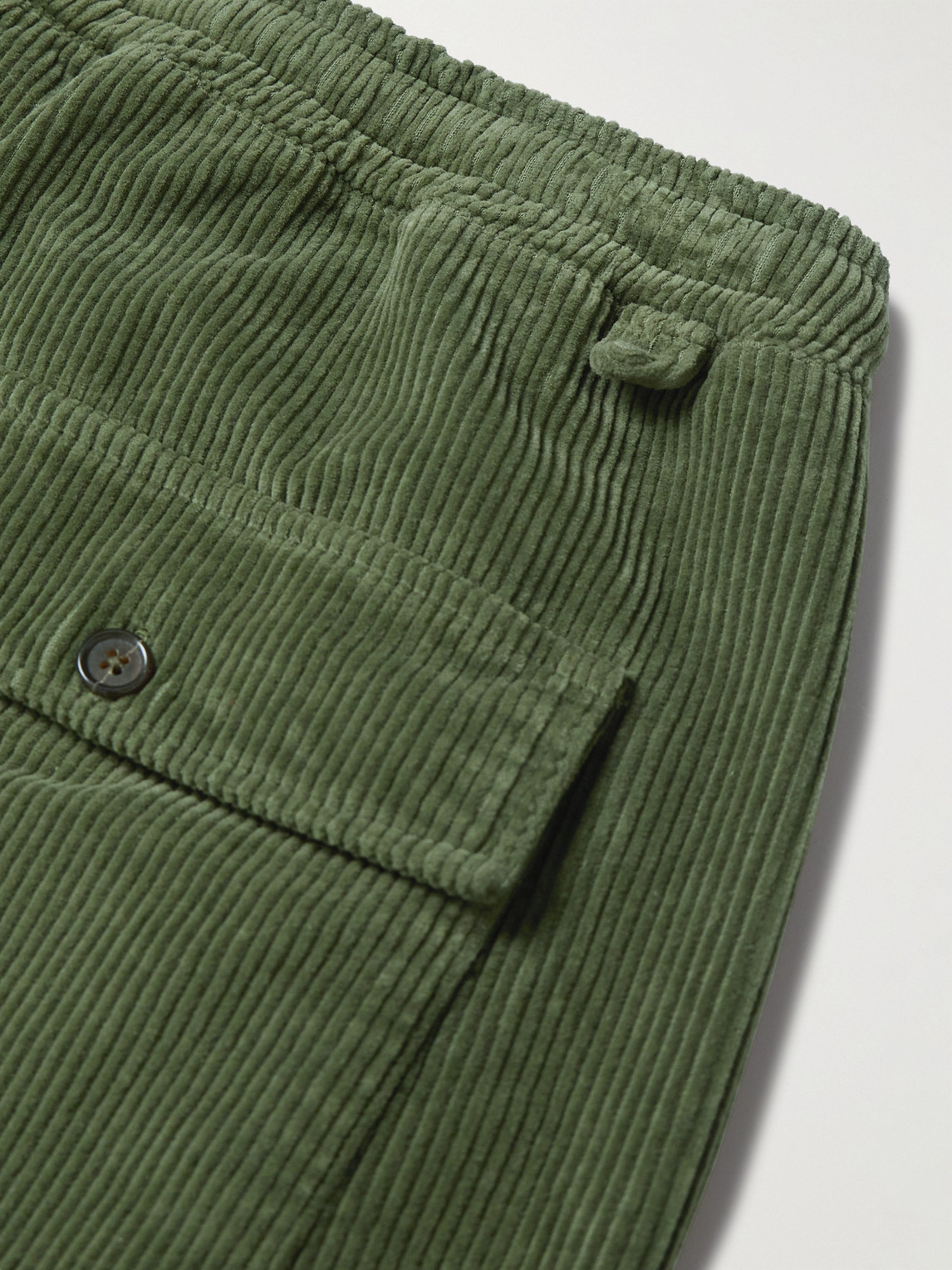 Shop Universal Works Straight-leg Wool-corduroy Drawstring Trousers In Green