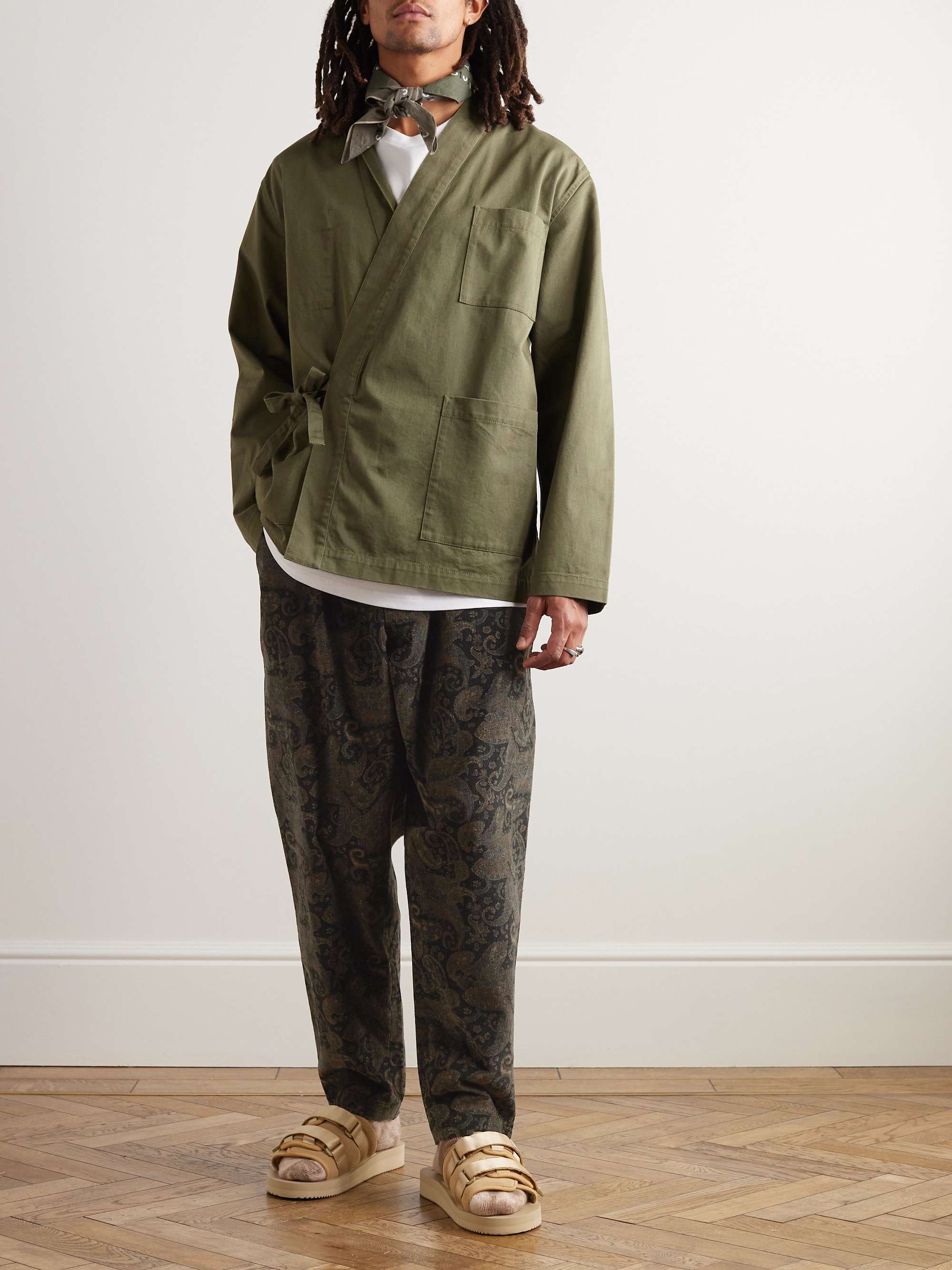 Tapered Paisley-Print Cotton-Corduroy Drawstring Trousers