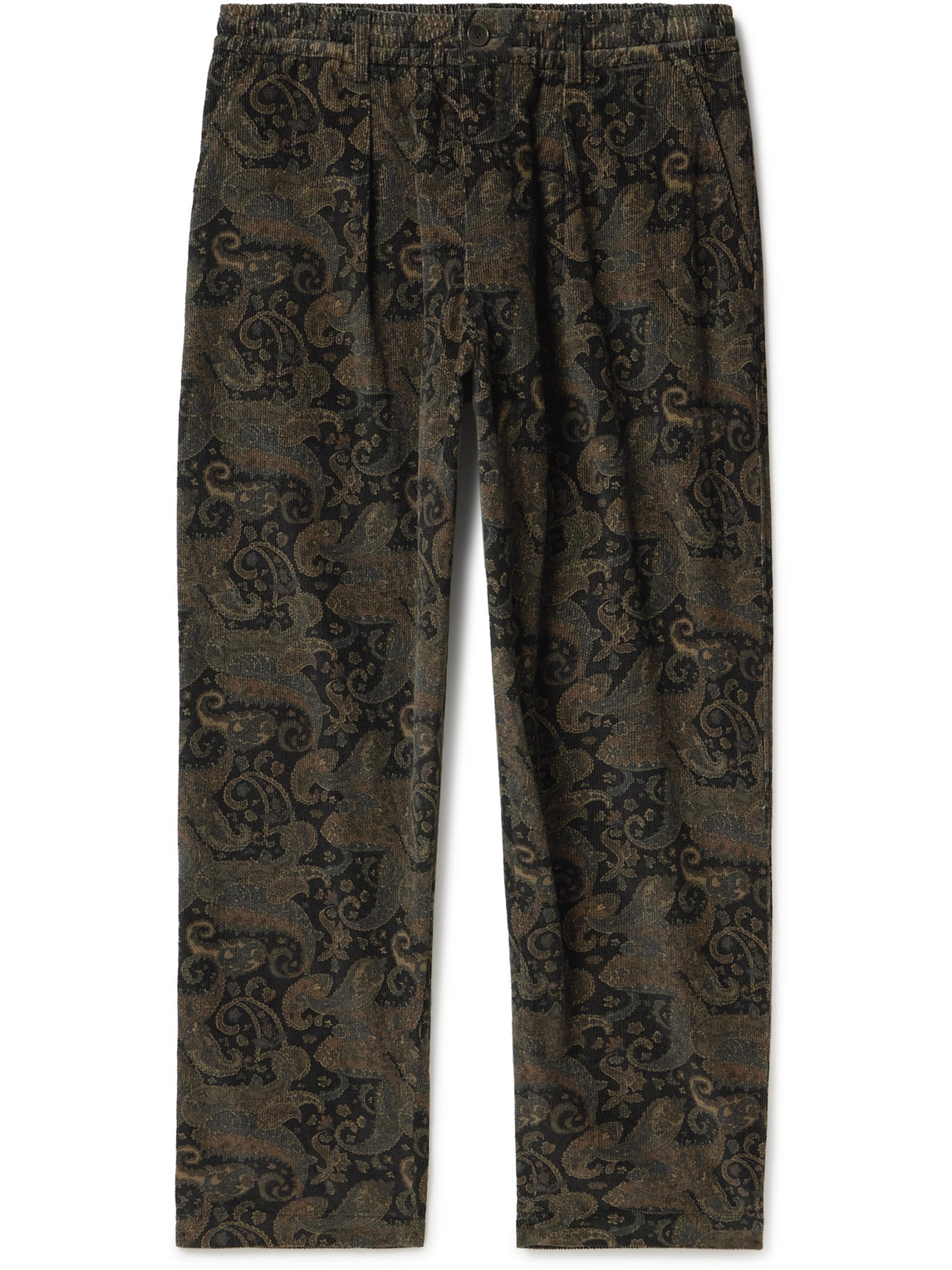 Universal Works Tapered Paisley-print Cotton-corduroy Drawstring Trousers In Brown
