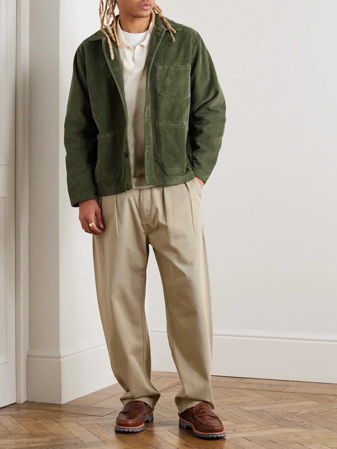 Shop Universal Works Cotton-corduroy Chore Jacket In Green