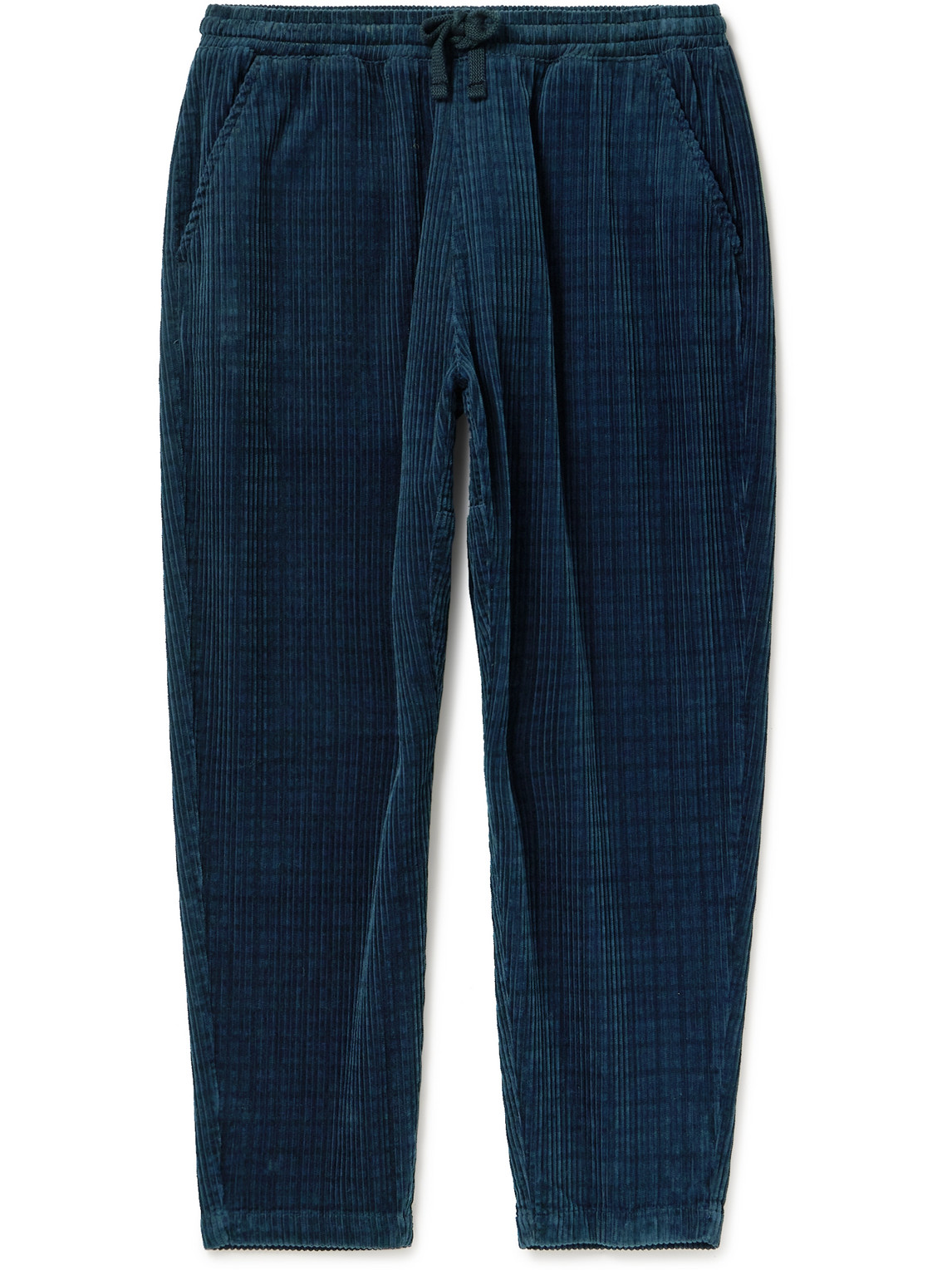 Universal Works Straight-leg Houndstooth Cotton-corduroy Drawstring Trousers In Blue