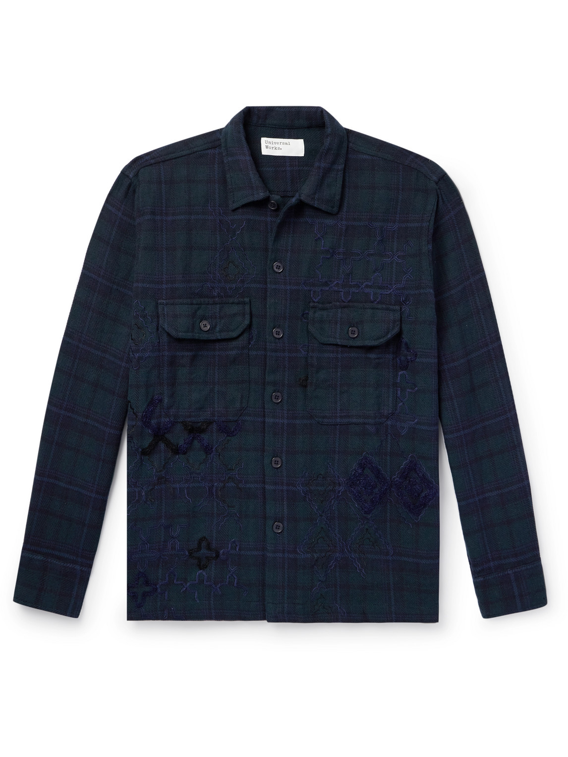 Universal Works Embroiderd Checked Cotton Overshirt In Blue
