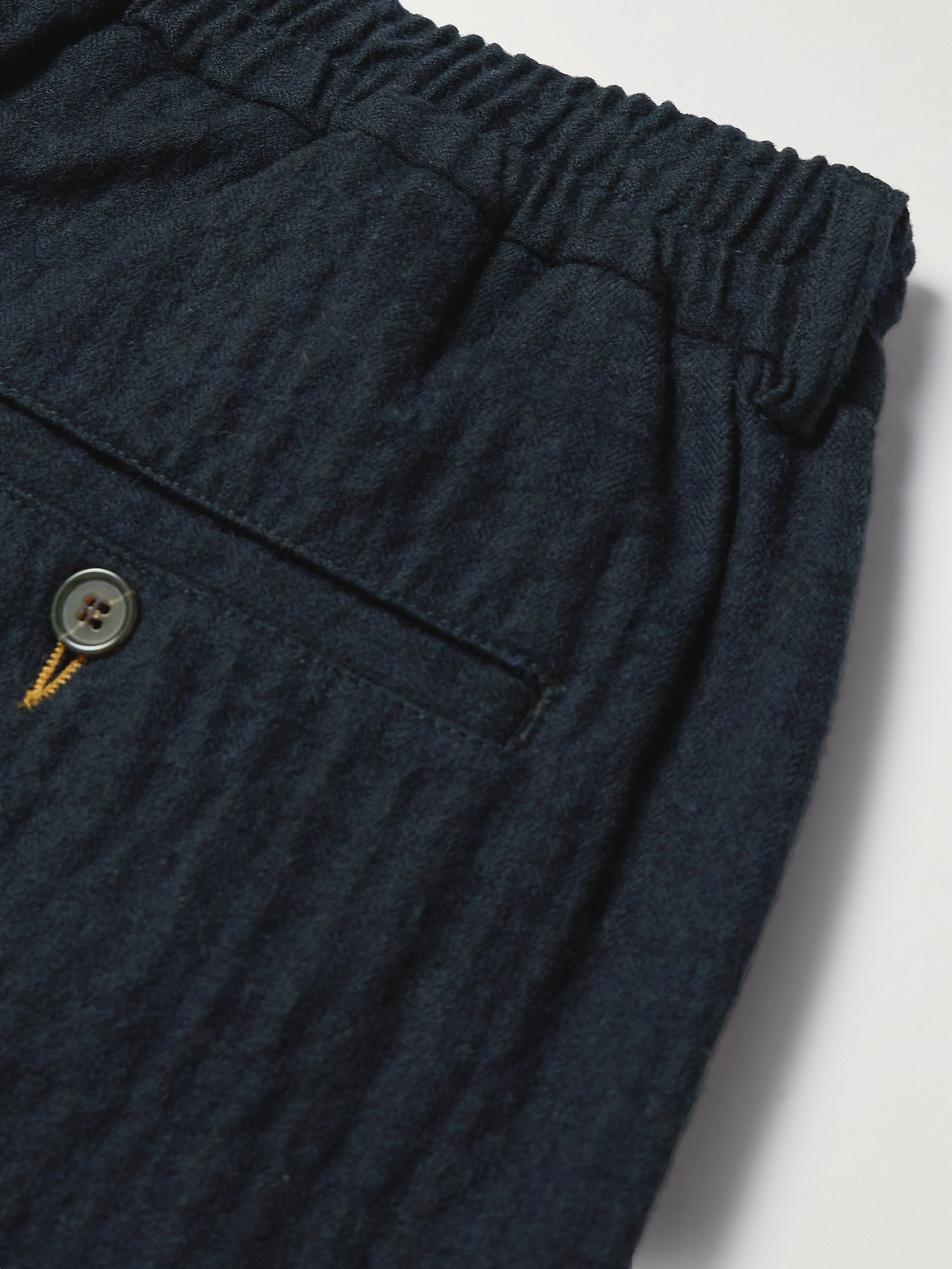 Shop Universal Works Straight-leg Herringbone Brushed Cotton And Wool-blend Trousers In Blue