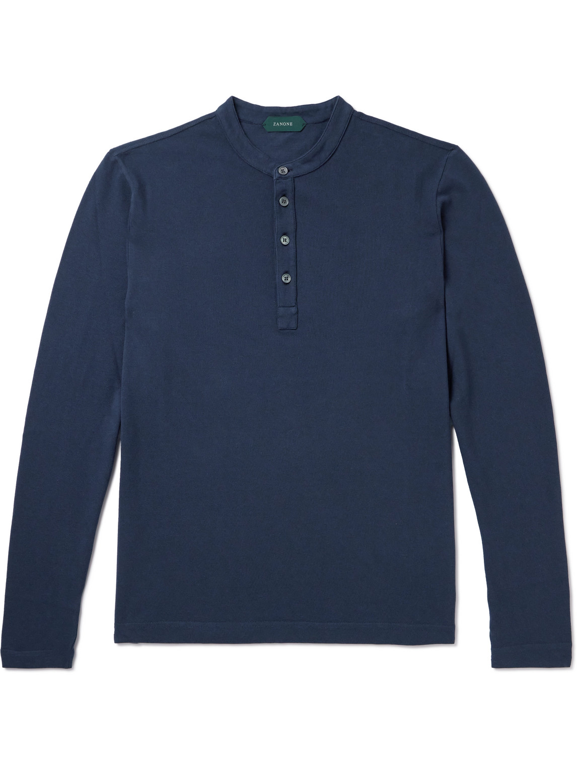 Incotex Zanone Garment-dyed Cotton-piqué Henley T-shirt In Blue