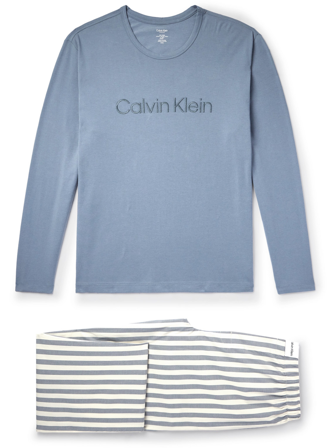 Calvin Klein Underwear Logo-embroidered Striped Cotton-blend Pyjama Set In Blue
