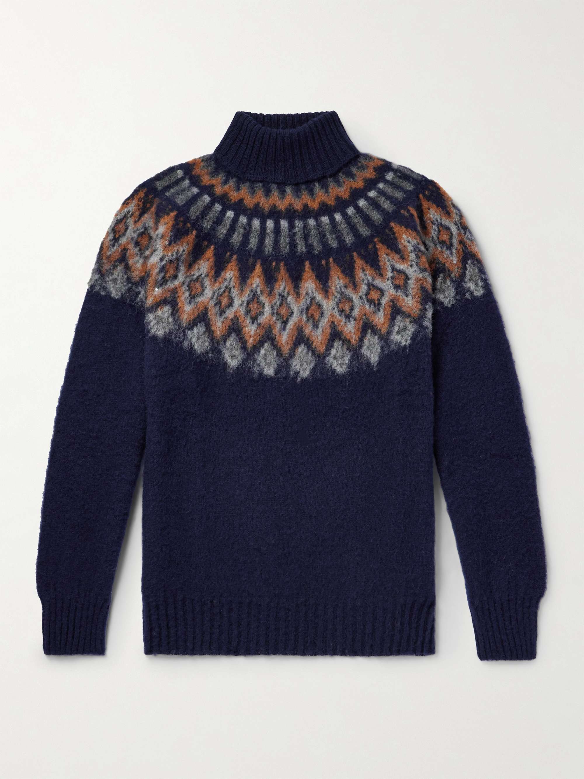 HOWLIN Fair Isle Wool Rollneck Sweater,Navy