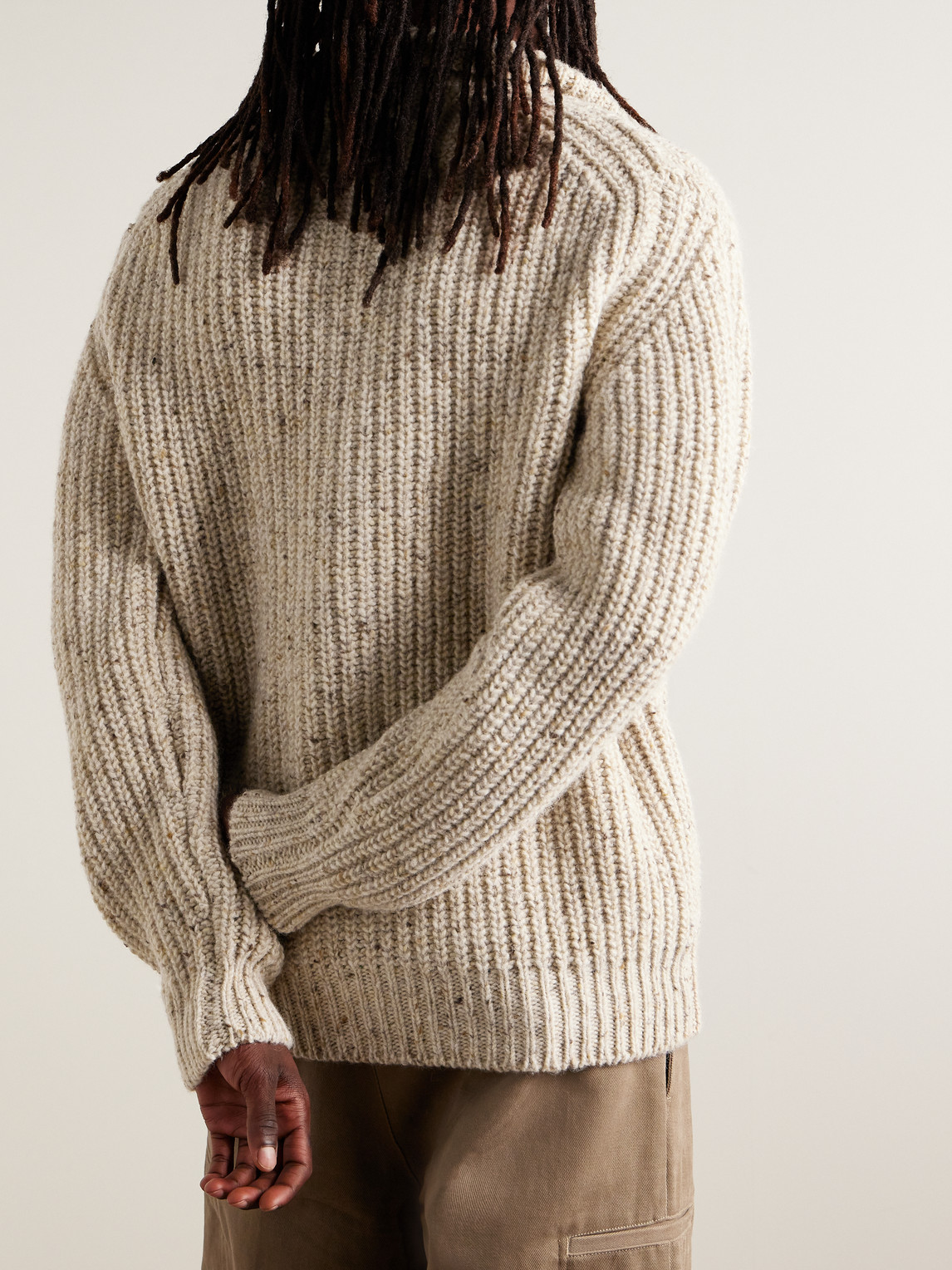 Shop Howlin' Loose Ends Ribbed Donegal Wool Zip-up Cardigan In Neutrals
