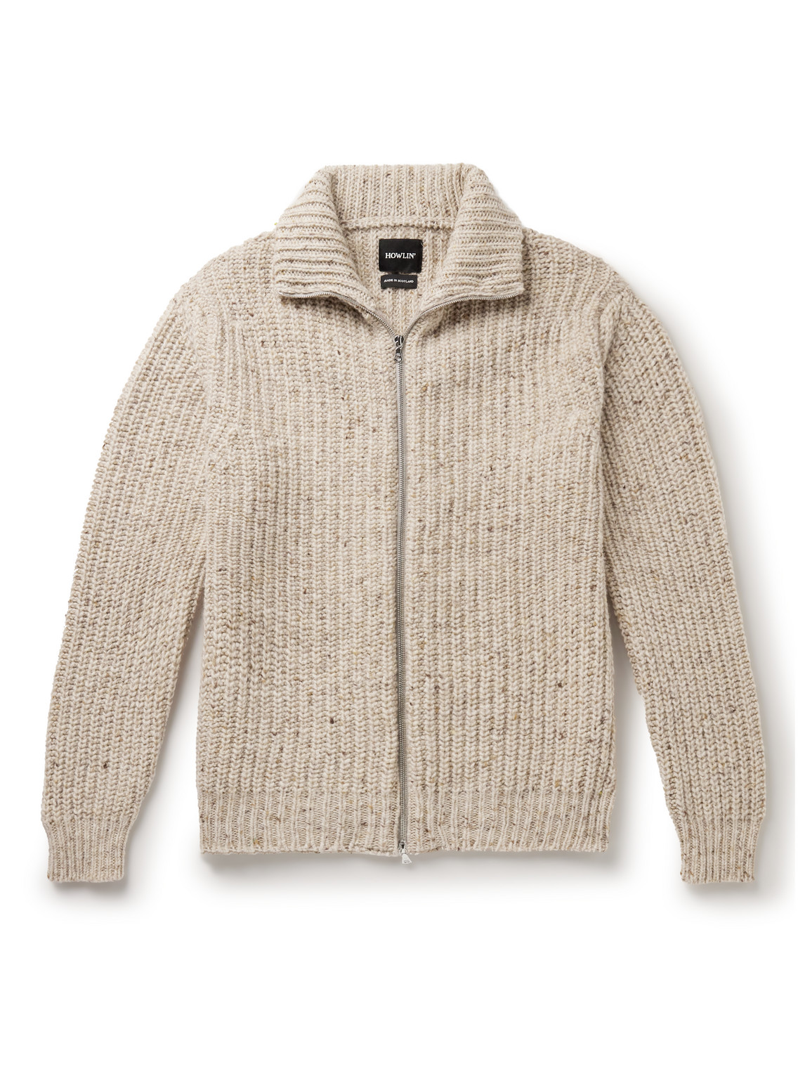 Howlin' Loose Ends Ribbed Donegal Wool Zip-up Cardigan In Neutrals